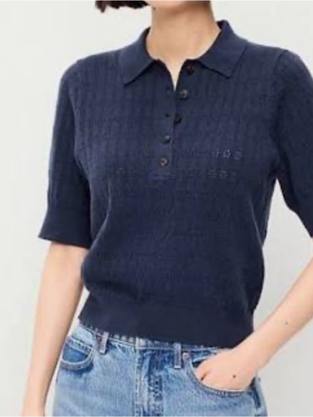 Navy SoSoft Lite Short-Sleeve Pointelle Cropped Polo